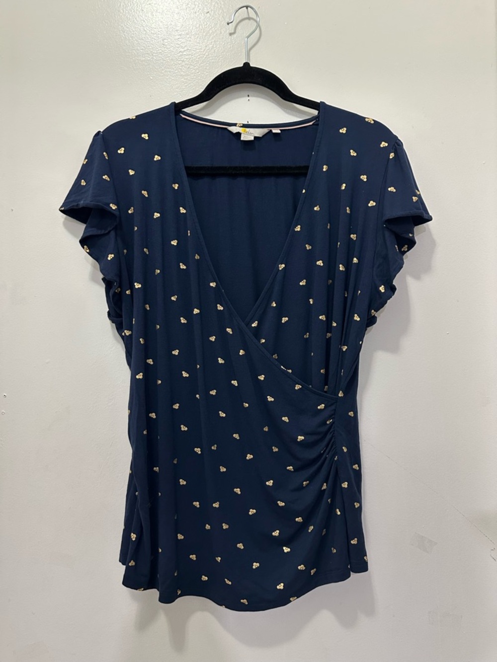 Boden Navy/Gold Flutter Sleeves Wrap Blouse Sz 14